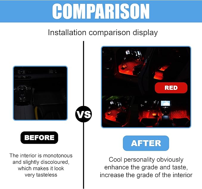 Car LED Strip Light, 24 LED RGB Neon Auto Interior Atmosphere Lights, 12V Cigarette Lighter Under Dash Ambient Night Light, Auto Decorative Lamp Accessory for Car Truck (Red, Cigar Lighter)