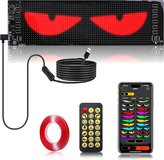 Sachie 5800 Lux High-Brightness Multi-Panel Sync LED Display (23.4"x4.73") – 3X Brighter, APP/Remote Programmable Scrolling Text & Animation for Cars, Stores – USB 5V Powered (1pcs)