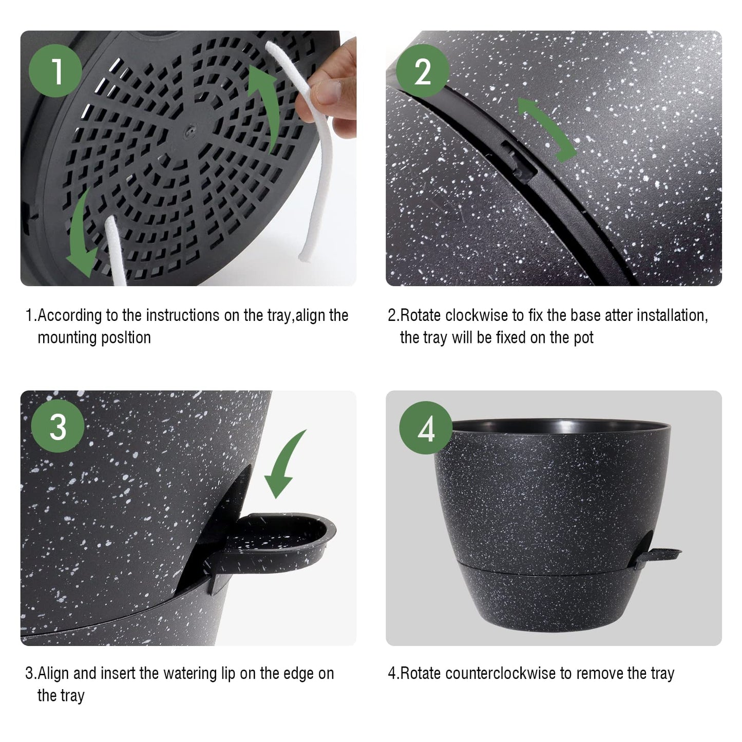 UOUZ 12inch 2Pack Large Self Watering Planters, Plastic Plant Pots with 60oZ Removable Deep Reservoir and Multi Mesh Drainage Holes for Indoor Outdoor Garden Plants and Flowers, Black Speckles