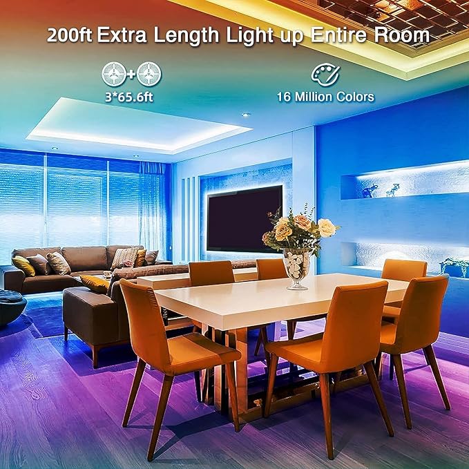 hyrion LED Strip Lights 200ft, Music Sync LED Lights Strip for Bedroom, RGB Color Changing Bluetooth LED Lights with Remote,Smart APP Control