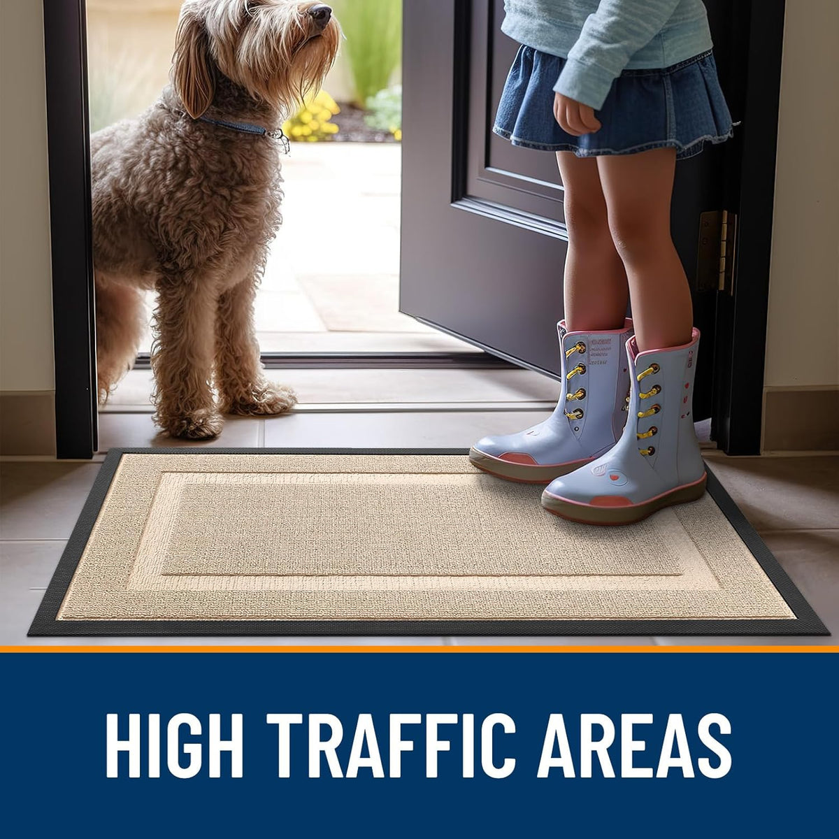 OLANLY Indoor Outdoor Front Door Mat - Waterproof All-Season Doormat, Easy Clean, 33x21, Off-White