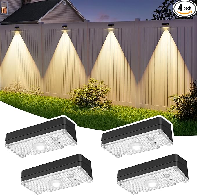 Solar Fence Lights,Fence Lights Solar Powered Waterproof IP65 Multicolor Led 12 Fixed Colors ＆RGB Color Changing for Pool, Deck, Patio, Porch, Stairs, Holiday-4pack