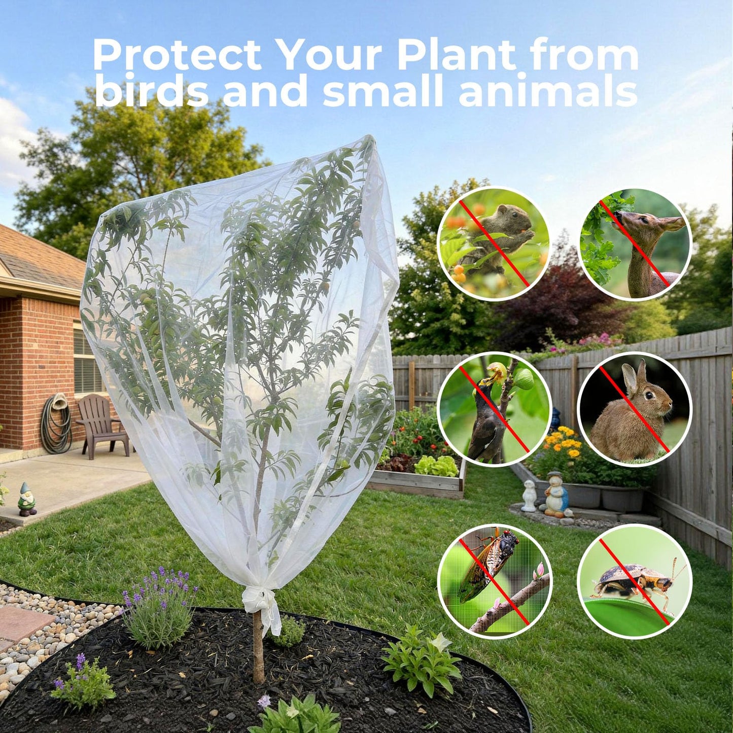 Homoda Fruit Tree Netting Cover with Zipper & Drawstring, 2 Packs 8ft x 8ft Insect Bird Barrier Netting for Garden Protection, Ultra Fine Mesh Garden Netting