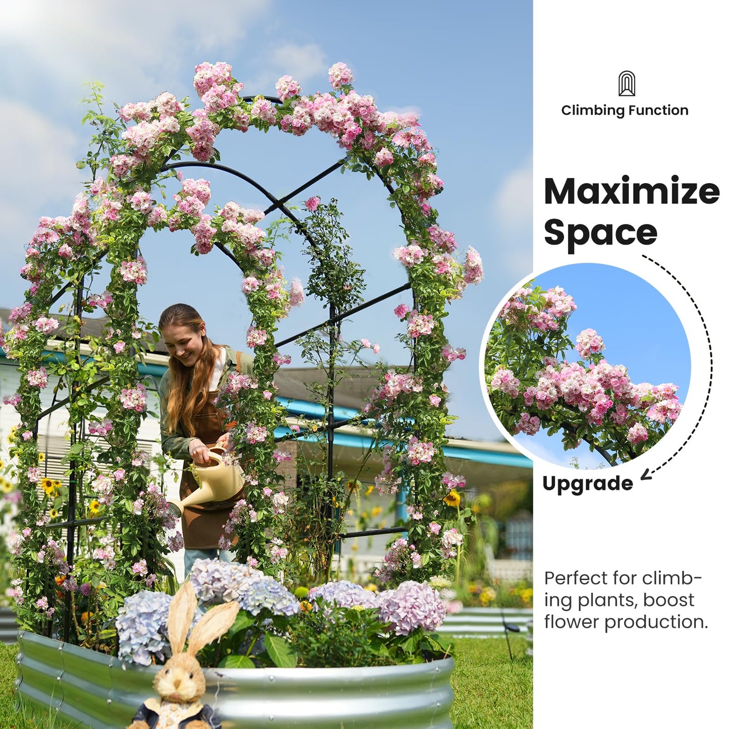 KING BIRD Raised Garden Bed with Arched Trellis Galvanized Planter Garden Box Outdoor for Gardening, Climbing Vegetables, Flowers 5.9x2.95x0.98 Ft, Silver