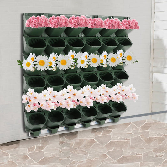 Self Watering Wall Planter with 18/36 Pots Vertical Garden for Indoor Outdoor Plants Hydroponics Growing System Wall-Mounted Stackable Planter for Herbs Flowers Vegetables Home Decor (Green, 36 Pots)