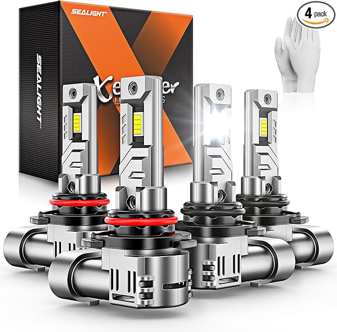 SEALIGHT 9005 9006 Bulbs, 96,000LM 900% Brightness HB3 HB4 Light Bulbs, 6500K Cool White Bulbs with 15000RPM Fan, Plug and Play ATV/UTV, 10-Year Extended Lifespan IP68 Waterproof, Pack of 4