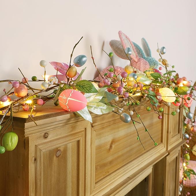 ATDAWN 6 FT Easter Egg Christmas Garland, 2 Pack Battery Operated Eggs Christmas Garland Lights for Easter Holiday Decoration, Spring Home Decoration