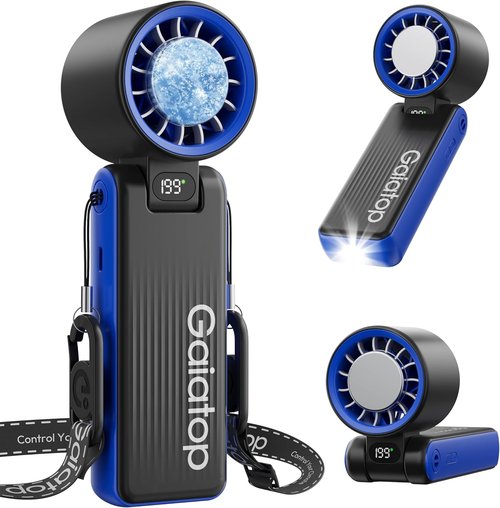 Gaiatop Portable Handheld Turbo Fan - 32H Cooling, 5 Speed, 6000mAh Rechargeable Mini Fan with LED Light