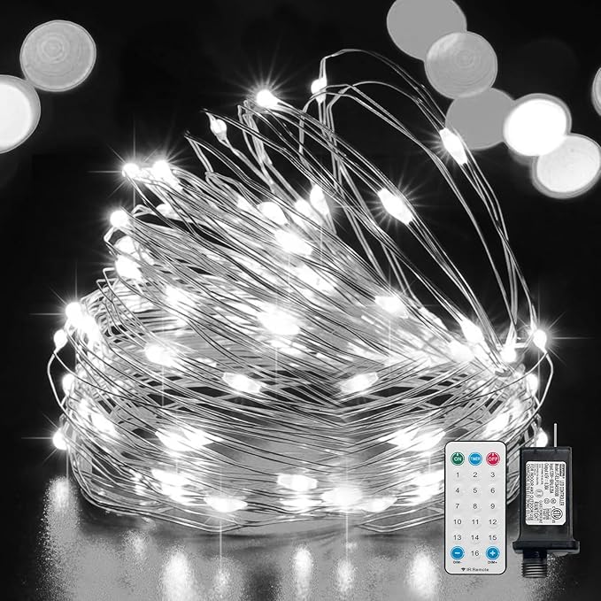 LAMPHOME Fairy Lights Plug in, 33Ft 100 LEDs Waterproof Twinkle Firefly Lights, Adaptor Included, Starry String Lights for Wedding Indoor Outdoor Christmas Patio Garden Decoration, White
