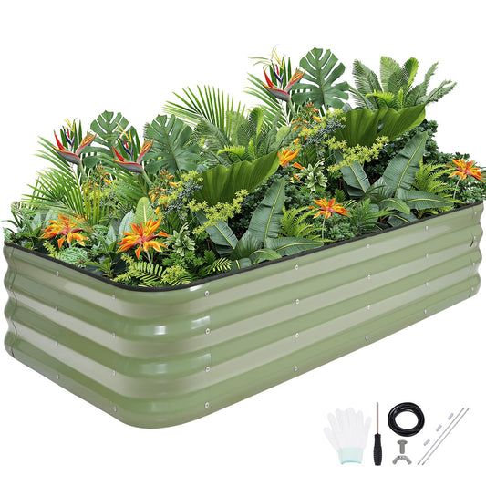 G GOOD GAIN 4-in-1 Adjustable Raised Garden Bed Kit | Galvanized Planter Boxes for Vegetables, Flowers | 12" Tall, Multiple Sizes (5x3x1ft, 4x4x1ft, 6x2x1ft, 7x1x1ft) | Outdoor Metal Raised Bed, Green