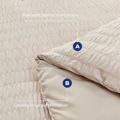 HYMOKEGE King Comforter Set - Beige Oversized 7-Piece Seersucker Luxury Bedding | All-Season Comforter, Sheets & Pillowcases