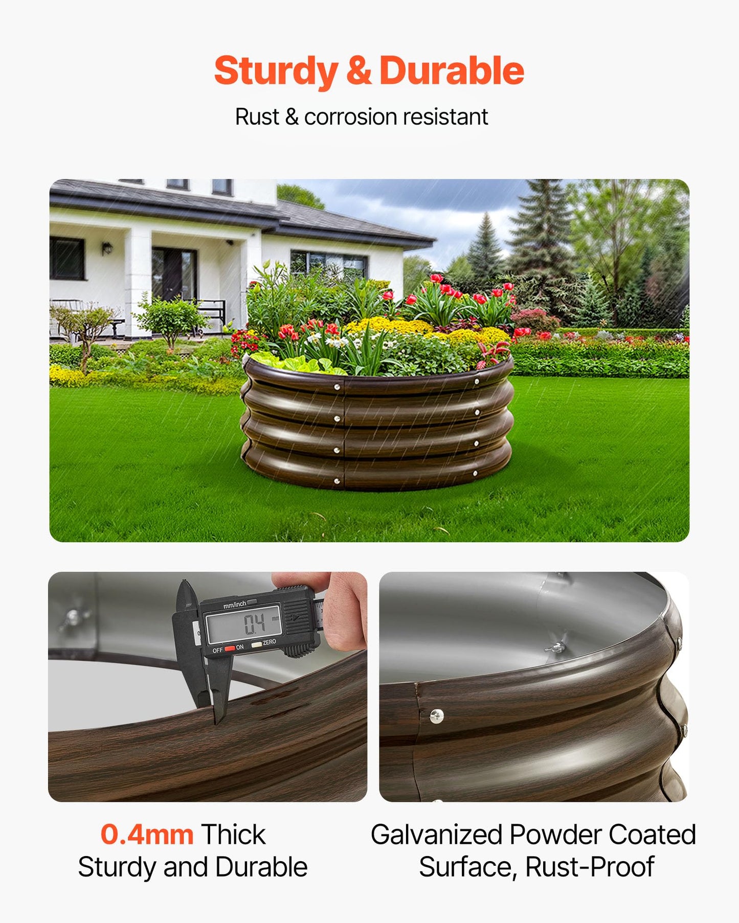 VEVOR 3 Pcs 2x2x1ft Round Galvanized Raised Garden Bed Kit, Outdoor Metal Raised Beds for Gardening Vegetables, Easy Assembly Garden Planter Box for Flowers Fruits with Open Base