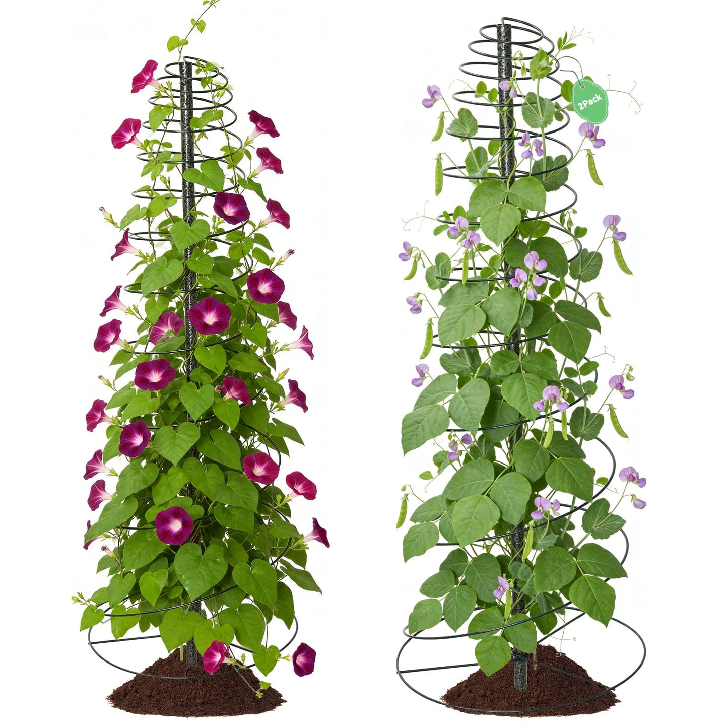 Trellis for Climbing Plants, 2PCs 75” Metal Spiral Frame Pea Trellis with Center Pole, Adjustable Vine Plant Tower Supports for Outdoor Beans,Cucumbers,Vegetable,Flowers,Pots,Garden Raised Bed,12” Dia
