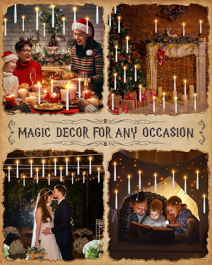 24 Pack Floating Candles with Wand Remote -Christmas Hanging Candle,Magic Flameless Taper Candles Floating Lights Gifts for Halloween Decorations Wedding Birthday Party Decor