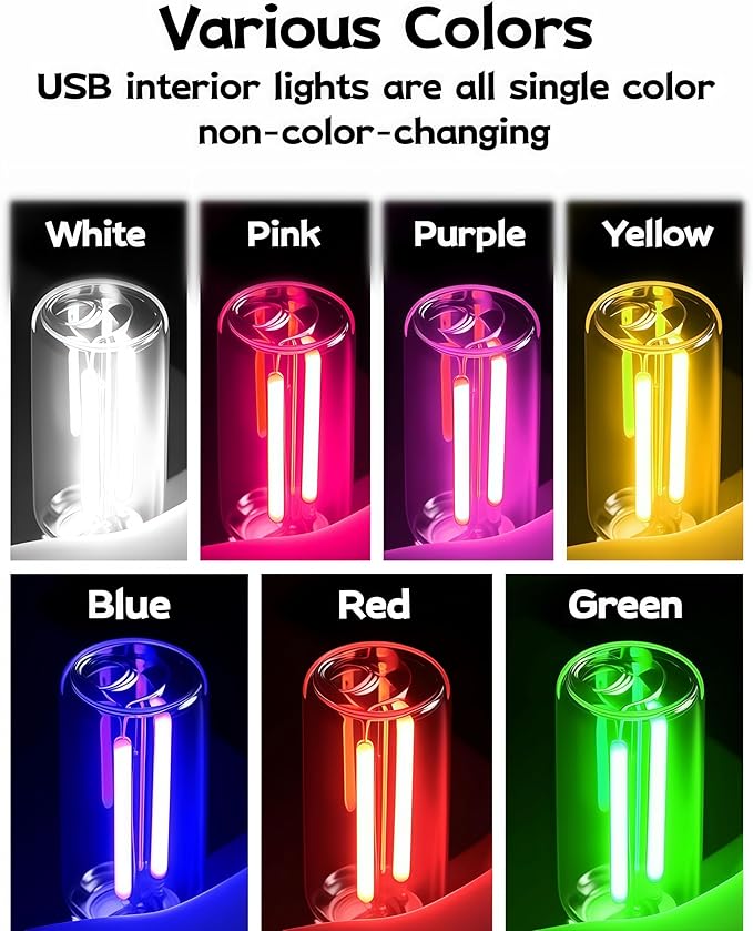 LED Car Interior Light, Touch Control USB Night Lamp, Retro Style Ambient Lighting for Auto, Bedroom, Desk (Blue Light)