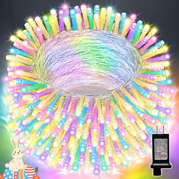 LAMPHOME 33ft 100 LED Easter String Lights Plug in, Pastel Twinkle Fairy Lights with 16 Modes, Warm & Multicolor Colored Easter Outdoor Indoor Decorations for Spring Xmas Wedding Party