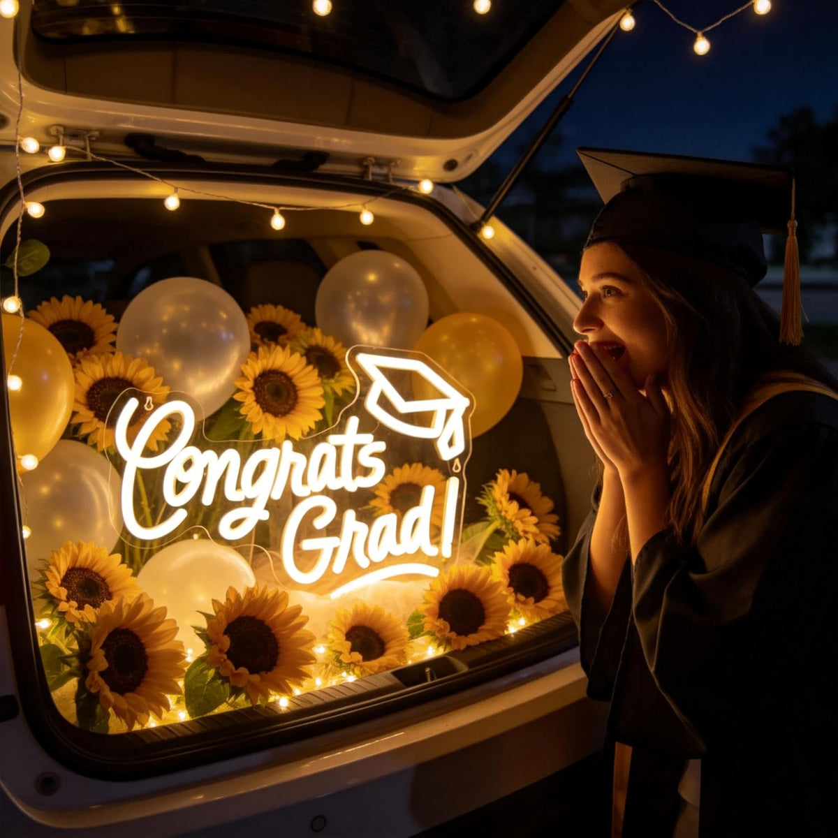 Skiennix Congrats Grad Neon Sign - Warm White LED Graduation Cap Light | 16x11 Inches for Class of 2026 Celebrations