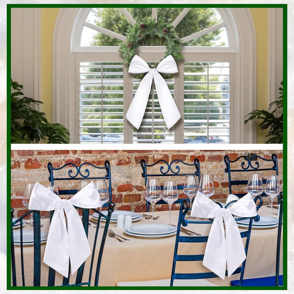 Skiennix 8 PCS White Satin Wreath Sashes - Blank Embroidery Accessories for Weddings & Holidays
