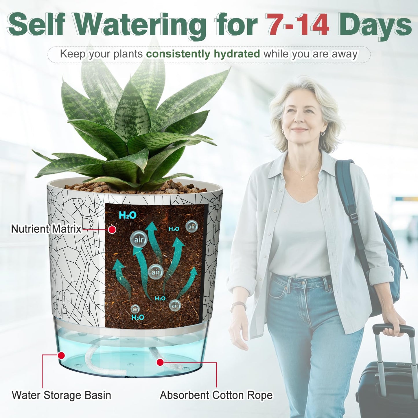 Samhe Self Watering Pots for Indoor Plants, 4/5.5/6.3 Inch Plant Pots Indoor Outdoor with Drainage Holes, Deep Reservoir, Plastic Self Watering Flower Pots
