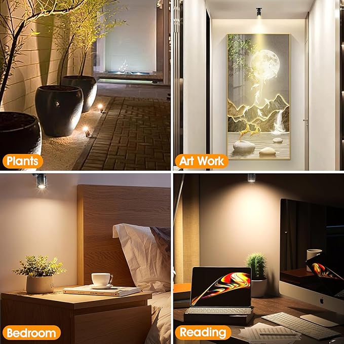 DEDC 6pcs LED Mini Spot Light, 3000K Under Cabinet Lights, Mini Spotlights for Showcase Displays Jewelry Model (Warm White-Remote Control-U.S. Plugs-Base Unslotted)