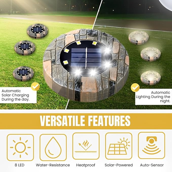 Solar Ground Lights Outdoor Decor - Waterproof LED Outdoor Solar Lights for Yard, Patio, Garden, Pathway, Stair, Deck - Landscape Lighting for Garden Decor - Outside Lightings (8 Pack, Cool White)