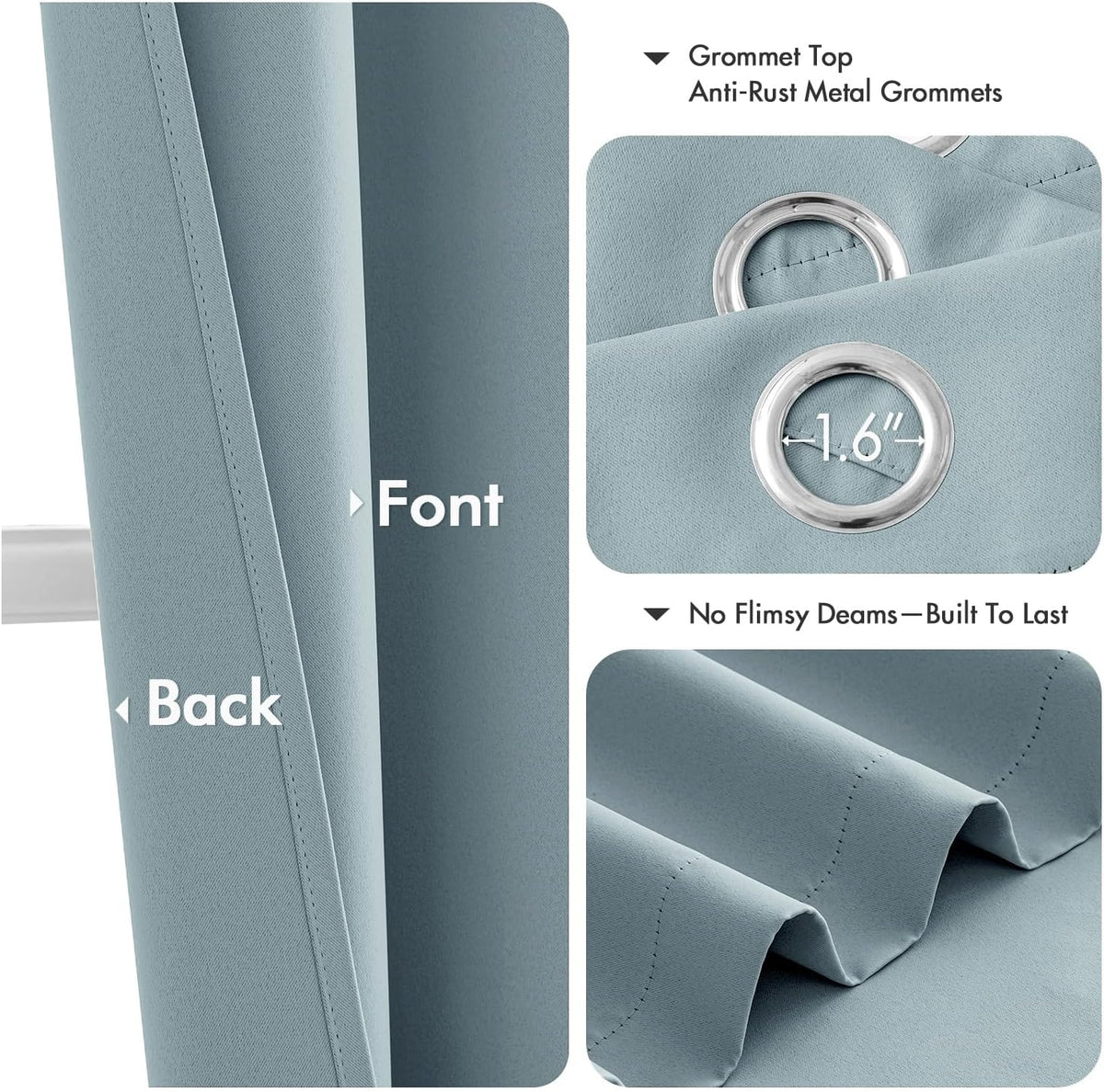 MIULEE Slate Blue Blackout Curtains - Thermal Insulated Room Darkening Drapes | 54 Inches Long, 2 Panels