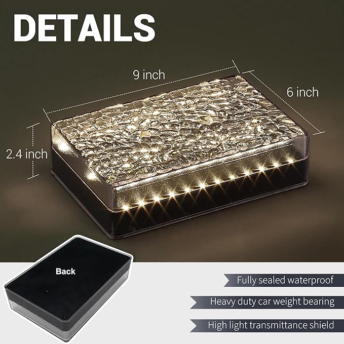 1 Pack Solar Paver Lights Outdoor – 6×9 Inch Waterproof IP67 Recessed Solar LED Paver Lights, Heavy Duty, Warm White 3500K for Driveway, Pathway, Patio & Garden