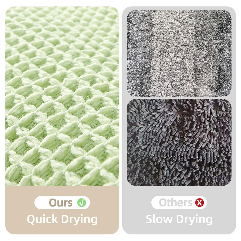 TYUU Waffle Bath Mat, Boho Bathroom Rugs Non Slip Washable Super Absorbent Quick Dry Cute Bath Mat Farmhouse Bathroom Decor, 48"x24" Pale Green