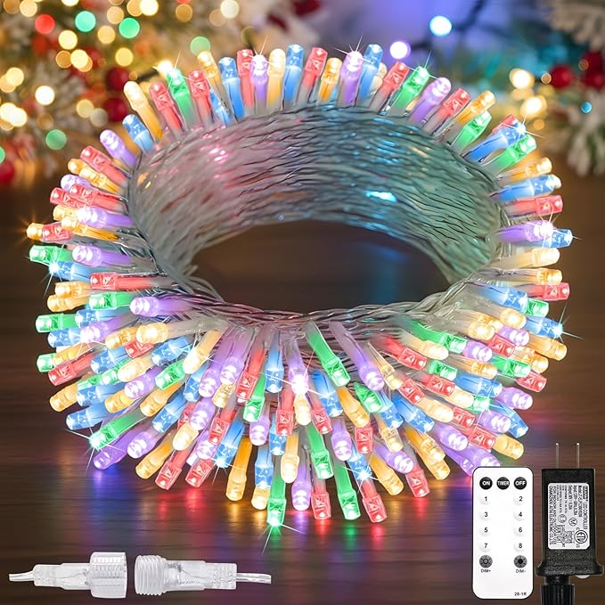 suddus Connectable Christmas Lights with Remote, Multicolor String Lights with Timer, 66ft 200 Led Fairy Lights Plug in for Xmas Tree, Bedroom, Dorm, Yard, Garden, Party, Indoor, Outdoor Decorations