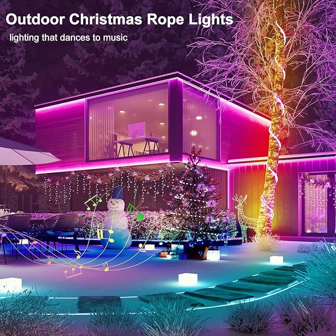 MEIYING 60ft Rope Lights for Outside,RGB LED Rope Lights Outdoor Waterproof Color Changing APP Remote Control Music Sync,Flexible Outdoor LED Strip Lights Waterproof Camper Pool Deck Christmas