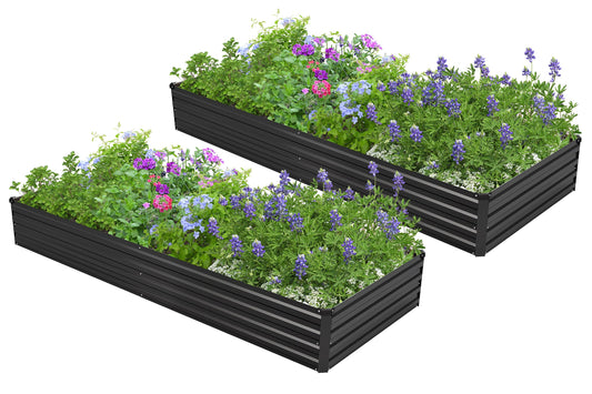 Easllre 2PCS 6x3x1ft Galvanized Raised Garden Bed,Outdoor Planter Box Metal Patio Kit Planting Bed for Vegetables Flowers Herb,Black