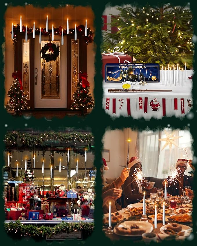 Floating Candles with Wand 20PCs -Christmas Magic Hanging Flameless Candles Taper Candles with Remote for Halloween Window Home Bedroom Birthday Party Decorations
