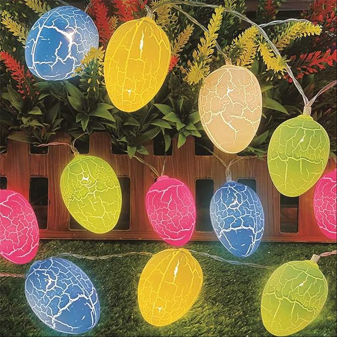 TURNMEON 2 Pack Easter Lights String Easter Decorations, Total 10 Ft 20 LED 3D Jumbo Crack Egg Light Easter String Lights Battery Operated for Home Indoor Outdoor Bedroom Eggs Hunt Party Decor