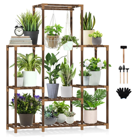 Uneedem Plant Stand Indoor Outdoor Tall Shelf for Multiple Plants 8 Tiers 12 Pot Large Rack Pine Wood Corner Plant/Flower Holder for Room Corner Balcony