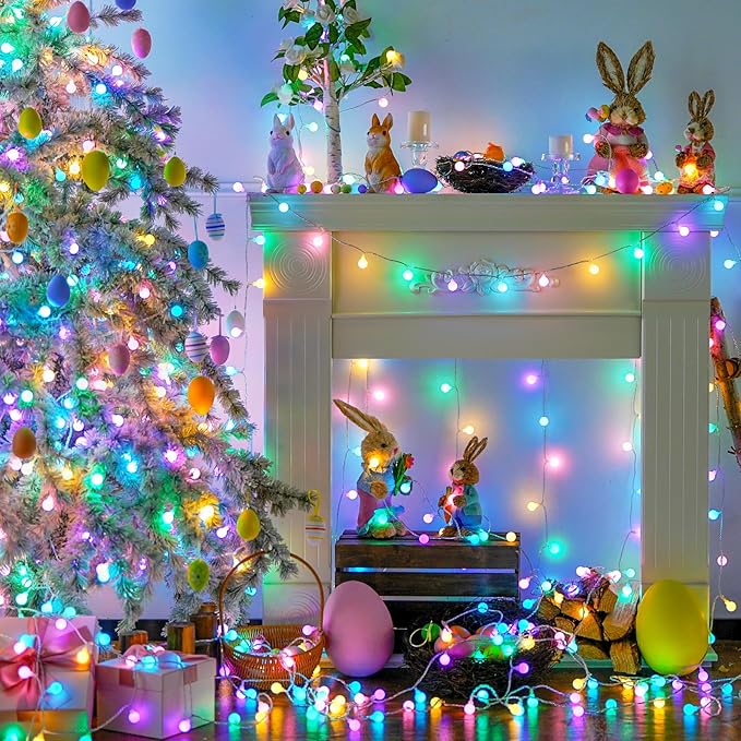 JMEXSUSS 100 LED Connectable Easter Lights String Indoor, 33 ft Globe String Lights Plug in with Remote, 8 Modes Timer Pastel Christmas Light Outdoor for Bedroom Tree Room Party Easter Decoration