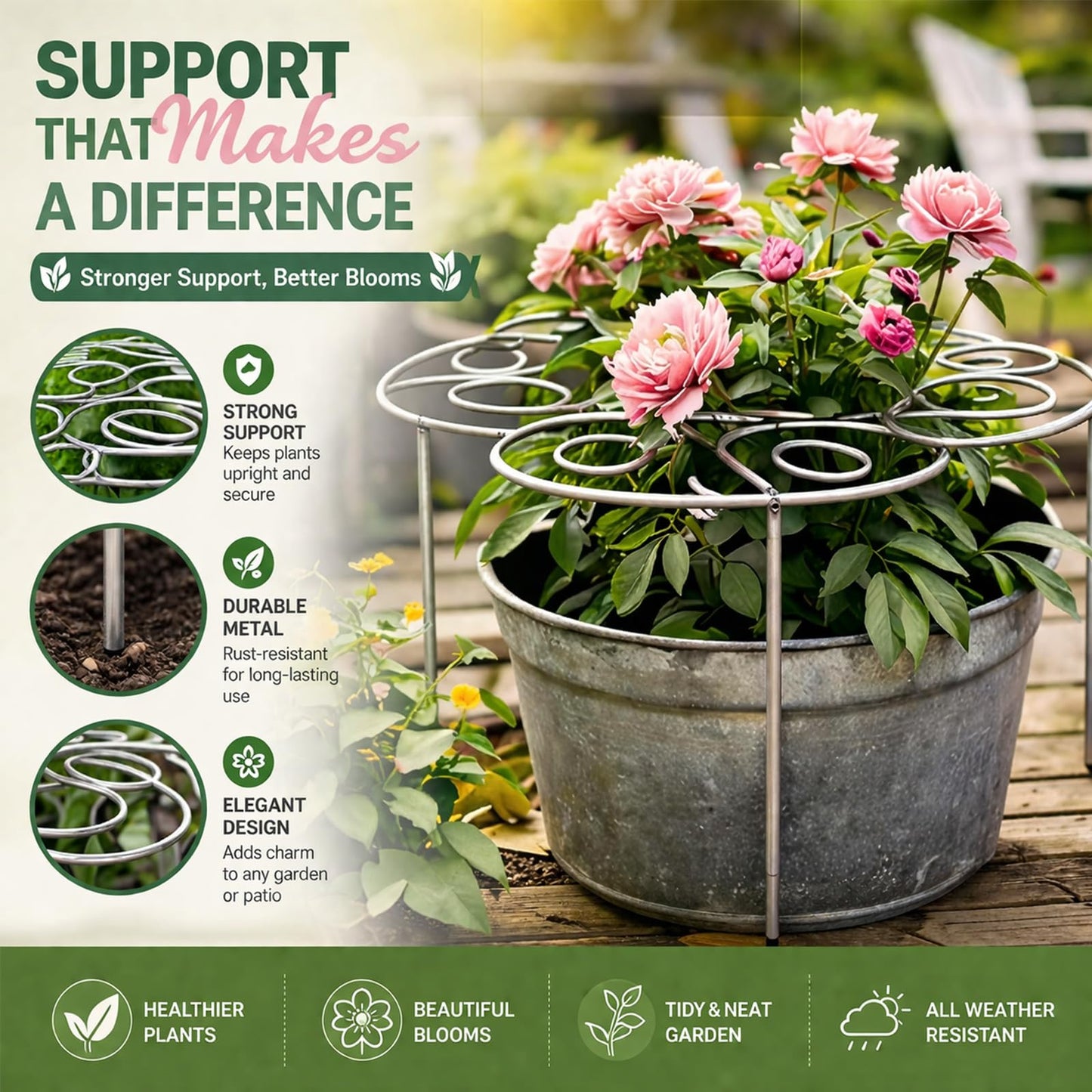 2026 Metal Plant Support Ring, Garden Plant Support Stakes, Peony Cage Stand, Indoor Pots, Flower Hoop, Decorative Grow Through Rings, Stackable Houseplant Stake, Outdoor Orchid Clip (M-2)