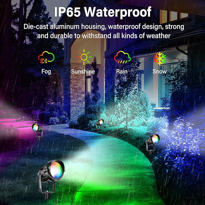 Halloween Christmas Spotlight Outdoor Color Changing Landscape Spotlights,12W RGBW LED Outdoor Spot Lights for Yard Garden Decor,Waterproof 110V Plug in Landscape Lighting with Remote,8 Packs
