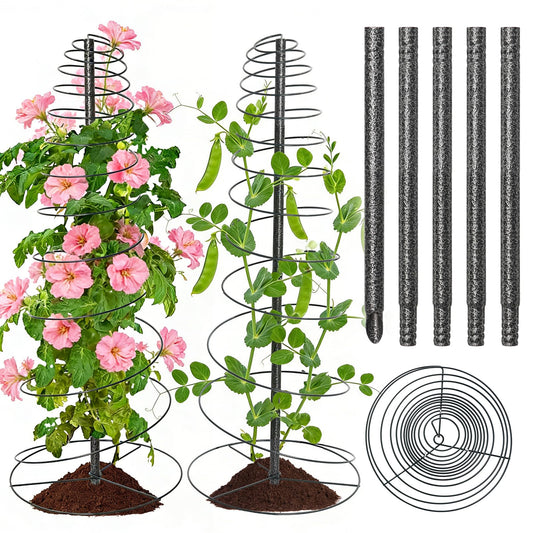 2 Pack 74in Tall Spiral Frame Trellis for Climbing Plants Outdoor, Heavy Duty Metal Garden Plant Tower, Rustproof Support for Pole Bean Cucumber Sweet Peas Clematis Vines, Anti-Tip Pot Indoor Decor