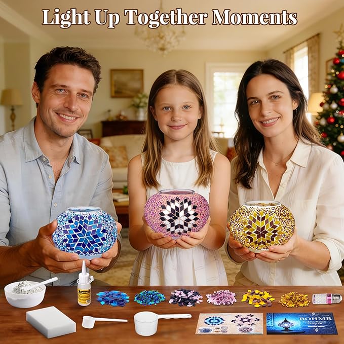 DIY Turkish Mosaic Lamp Kit, Stained Glass Table Lamp Making Kit- Easy and Fun, No Experience Needed, Mosaic Art & Craft Project Kits for Adults & Teens, Make Your Own Table Lamp,Pink