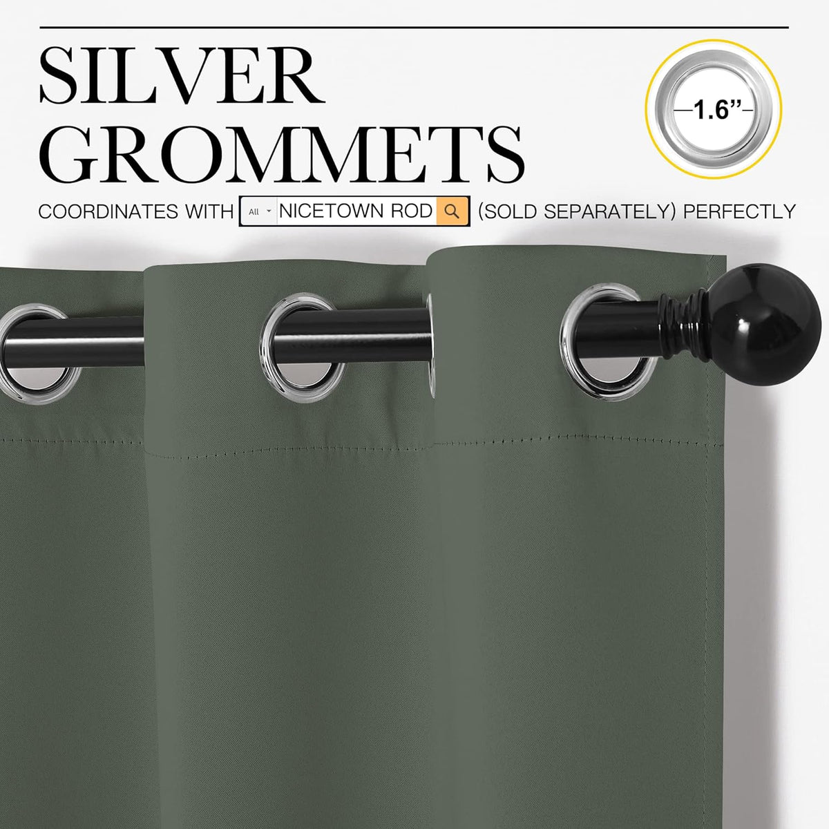 NICETOWN Thermal Insulated Blackout Curtains - Room Darkening Grommet Drapes, Dark Mallard, Set of 2 (55x68")