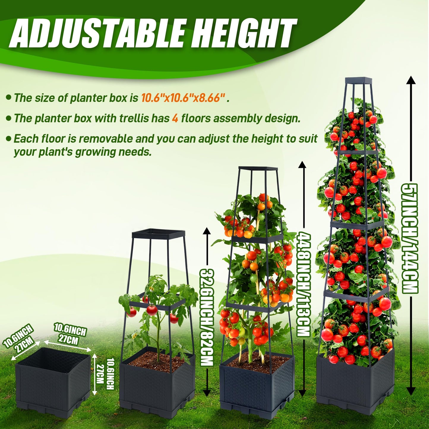 Biotolot 2 Packs Raised Garden Bed Tomato Planter Box with Trellis,56.8" Self-Watering Tomato Cage with Trapezoidal Trellis for Climbing Plants Flowers Vegetables Vine in Patio Garden Indoor Outdoor
