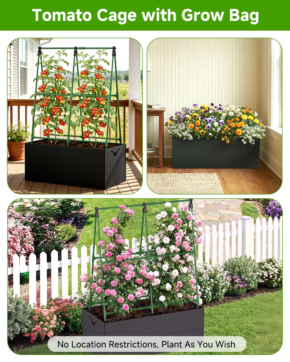 Cucumber Trellis with for Climbing Plants, A-Shape Garden Trellis with Grow Bags, Metal Plant Trellis with Garden Netting for Vegetables Flowers Fruits (A-Shape)