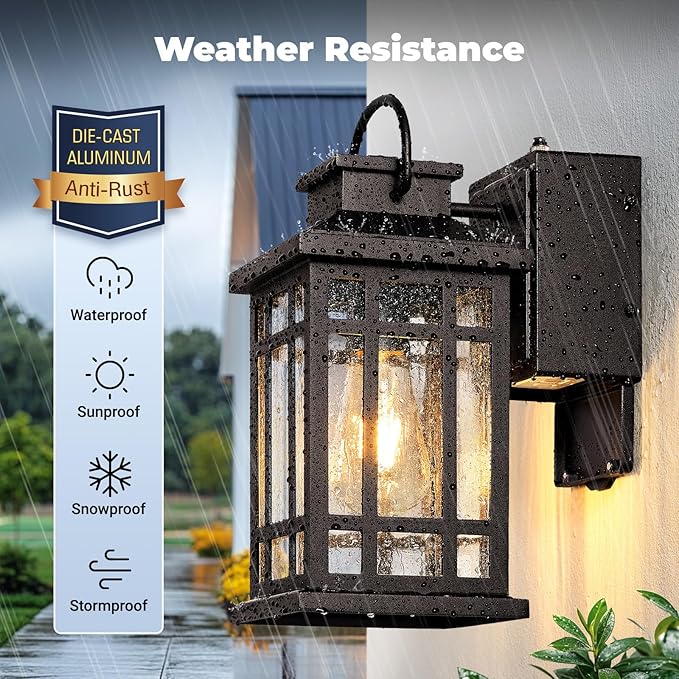 Dusk to Dawn Outdoor Lighting with GFCI Outlet, Modern Oil Rubbed Bronze Exterior Light Fixtures, Anti-Rust Outdoor Lights for House, Garage, Patio, Doorway, 100% Aluminum, Waterproof