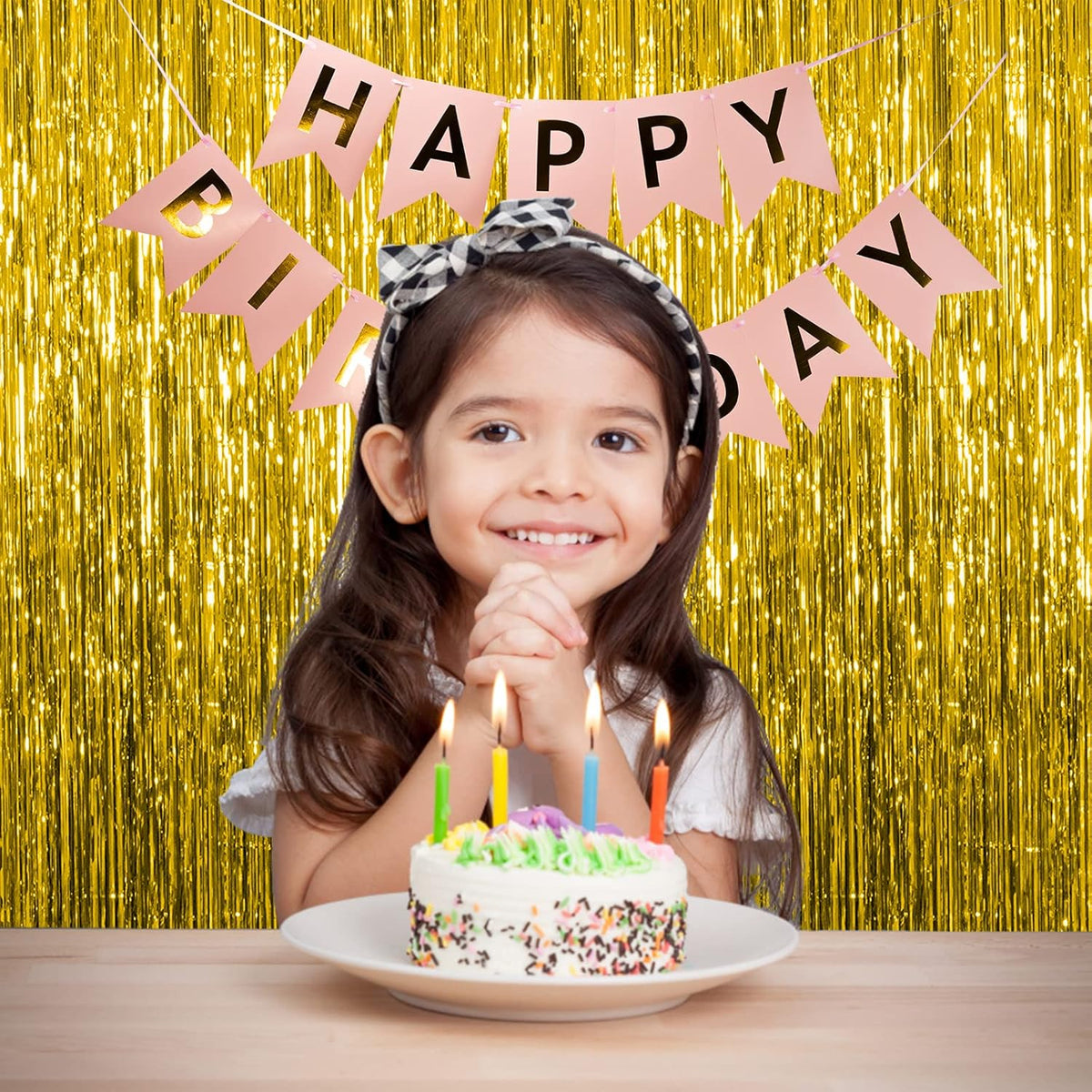 Skiennix Gold Fringe Curtain Backdrop - 5 Pack Tinsel Streamers for Parties & Events | Perfect for Birthdays, Christmas, & Graduations