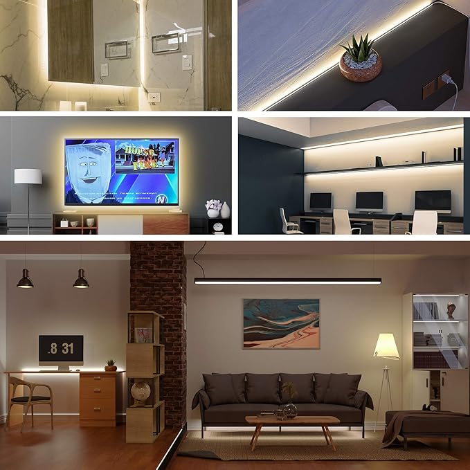 USB LED Light Strip 6.56FT, 5 Volt USB Powered Dimmable COB LED Tape Lights, 3000K Warm White 8mm High Density Flexible Strips CRI90+ for TV Backlight Under Cabinet Lighting Bedroom Kitchen