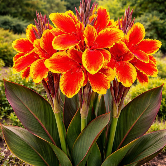 Lucifer Canna Lily Bulbs for Planting – Bright Red Flowers with Golden Yellow Edges – Tropical Summer Blooming Plants – Premium Canna Rhizomes (1 Bulb)