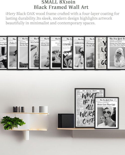 iHery Premium Black Oak Wood Framed Wall Art - Retro "Dolce Far Niente" Canvas Decor | 8x10in for Dorm & Living Room