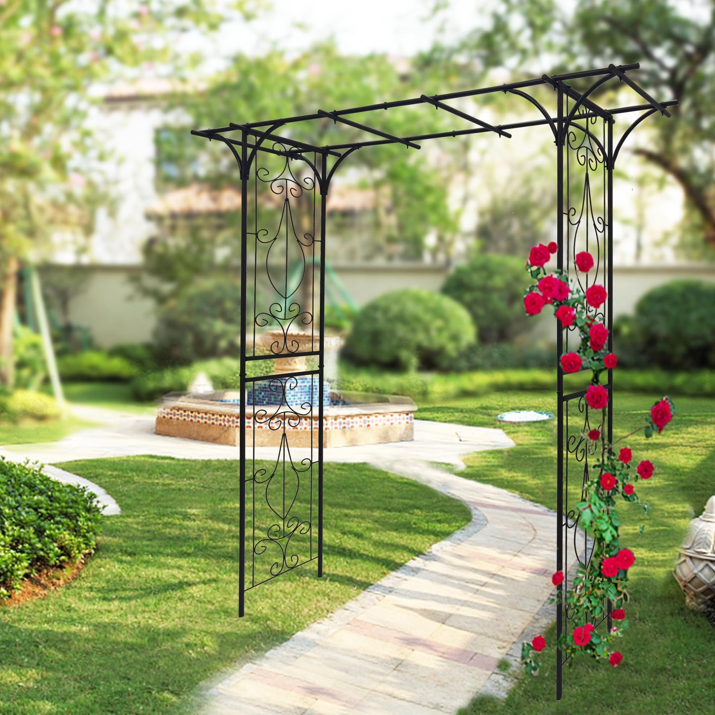EPOFIT Metal Garden Arch, Garden Arch Trellis for Climbing Plants Outdoor, Garden Arbor for Weddings Party Events Decoration, 80" L X 20.5" W X 81" H, Black