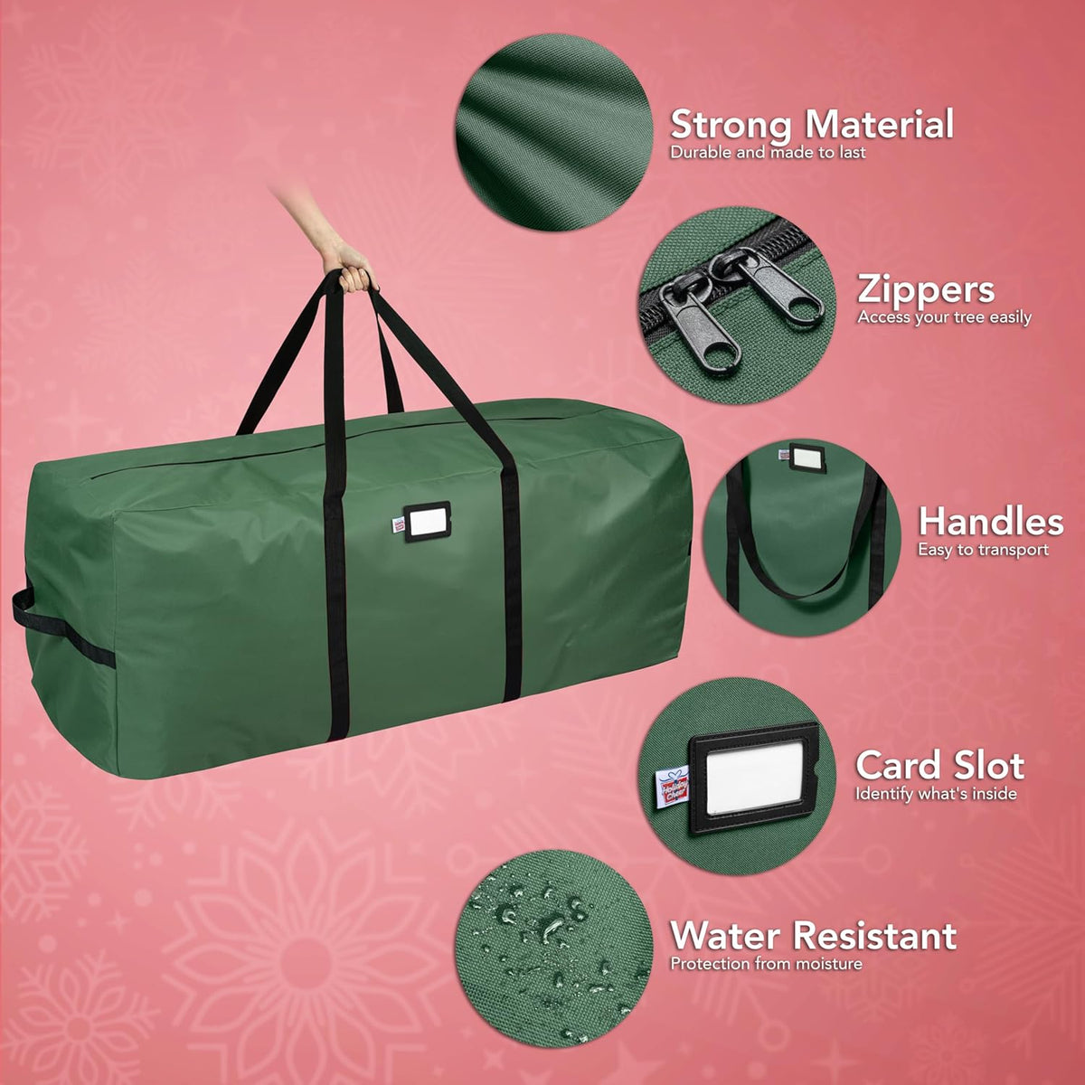 Skiennix Heavy-Duty Christmas Tree Storage Bag - Waterproof Design for 7.5ft Artificial Trees | Durable Handles & Zipper (Green)
