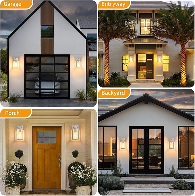 2 Pack White Motion Sensor Outdoor Light Fixtures Wall Mount, Dusk to Dawn Front Porch Lights for House, Exterior Wall Sconce, Waterproof Lantern Lamp,Outside Coach Light for Garage Entryway Yard